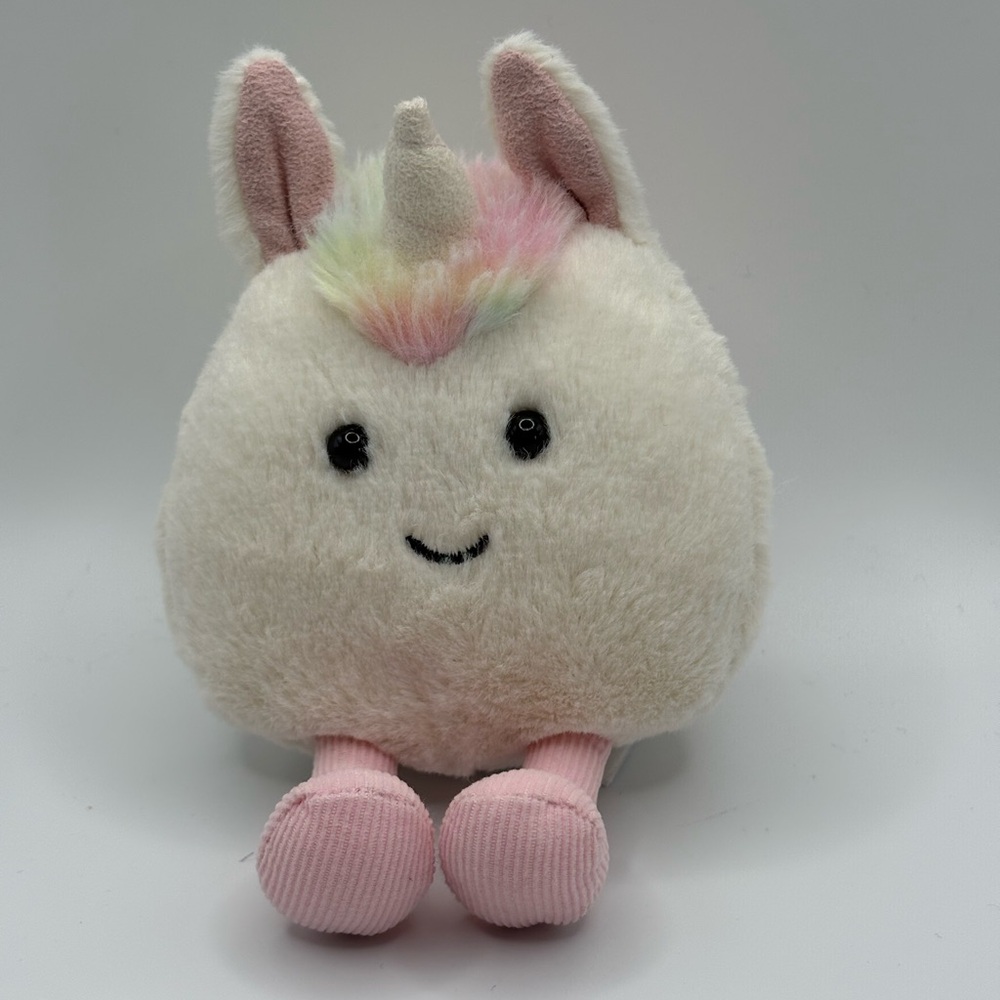 JELLYCAT I Am Amusabean White Unicorn Pastel Pink feet Soft Plush Stuffed Toy